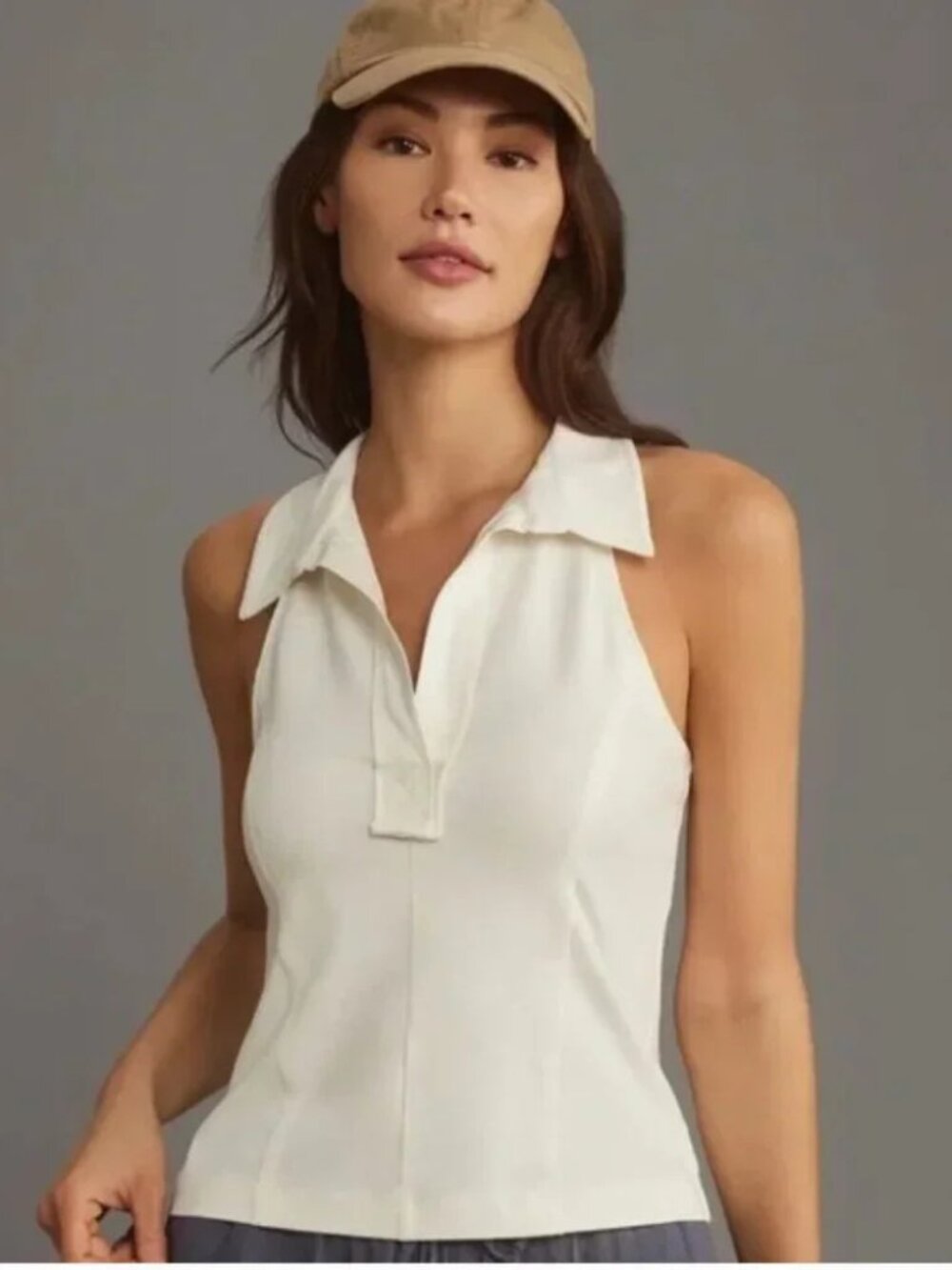 Anthropologie Pilcro White Cotton Blend V Neck Polo Tank Top